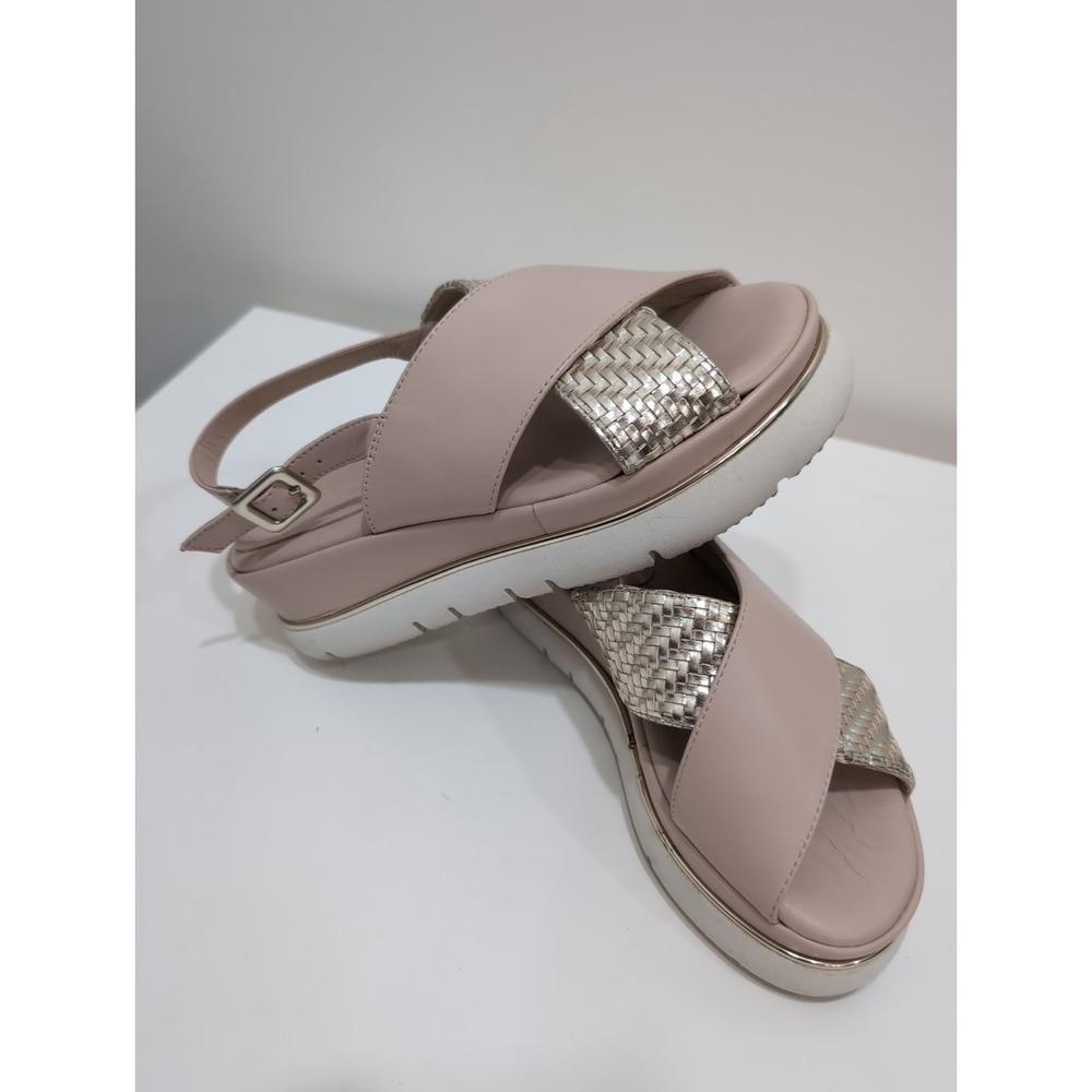 Luca Grossi Platform Criss Cross Pink Leather Gold Weave Sandal 36/6 US Made It
